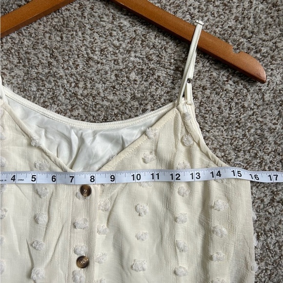 🦋 Cream Textured Button Detail Tank Top Blouse Neutral Spring Casual Small - Picture 4 of 5